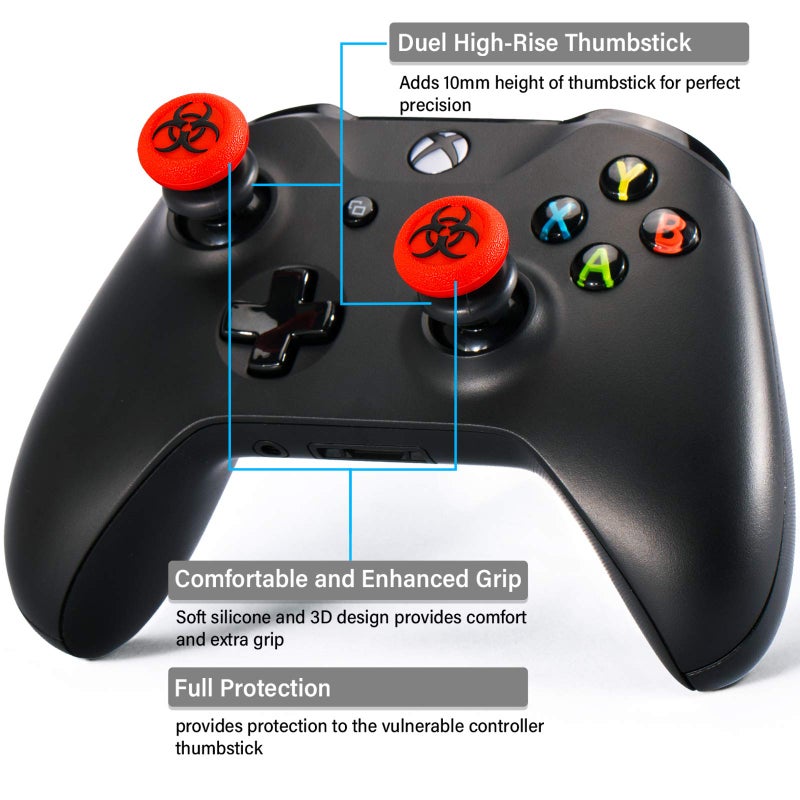 Playrealm FPS Thumbstick Extender & 3D Texture Rubber Silicone Grip Cover 2 Sets for Xbox Series X/S & Xbox One Controller(BioH Red) - Image 2
